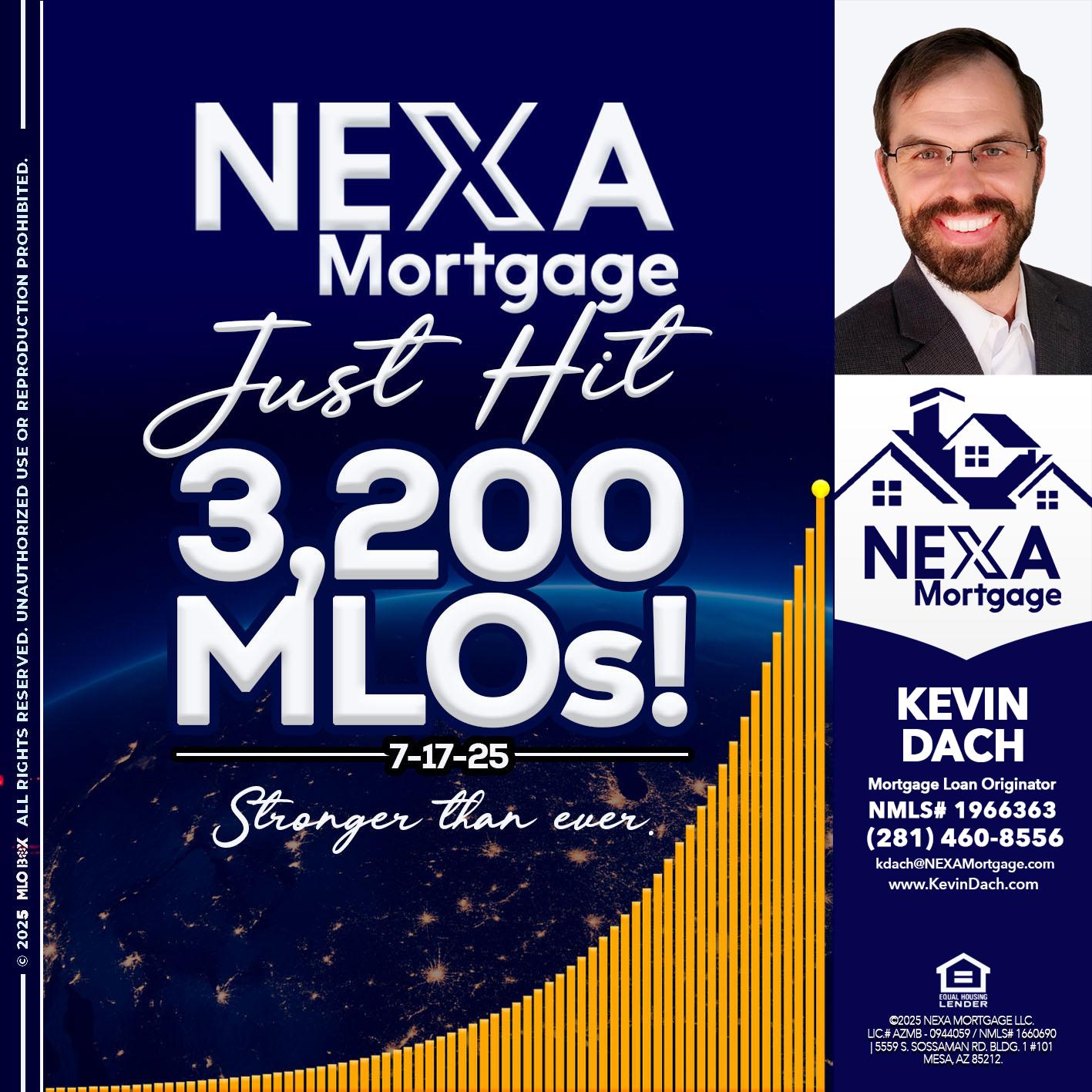JUST HIT 3,200 MLOs - Kevin Dach -Loan Officer