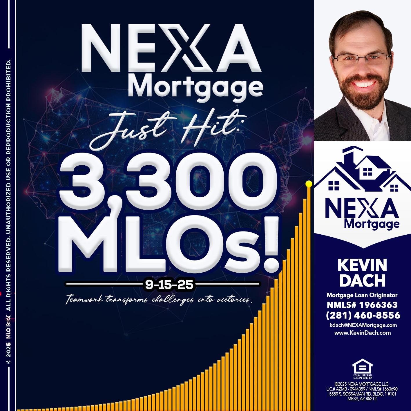 NEXA JUST HIT 3300 MLOS - Kevin Dach -Loan Officer