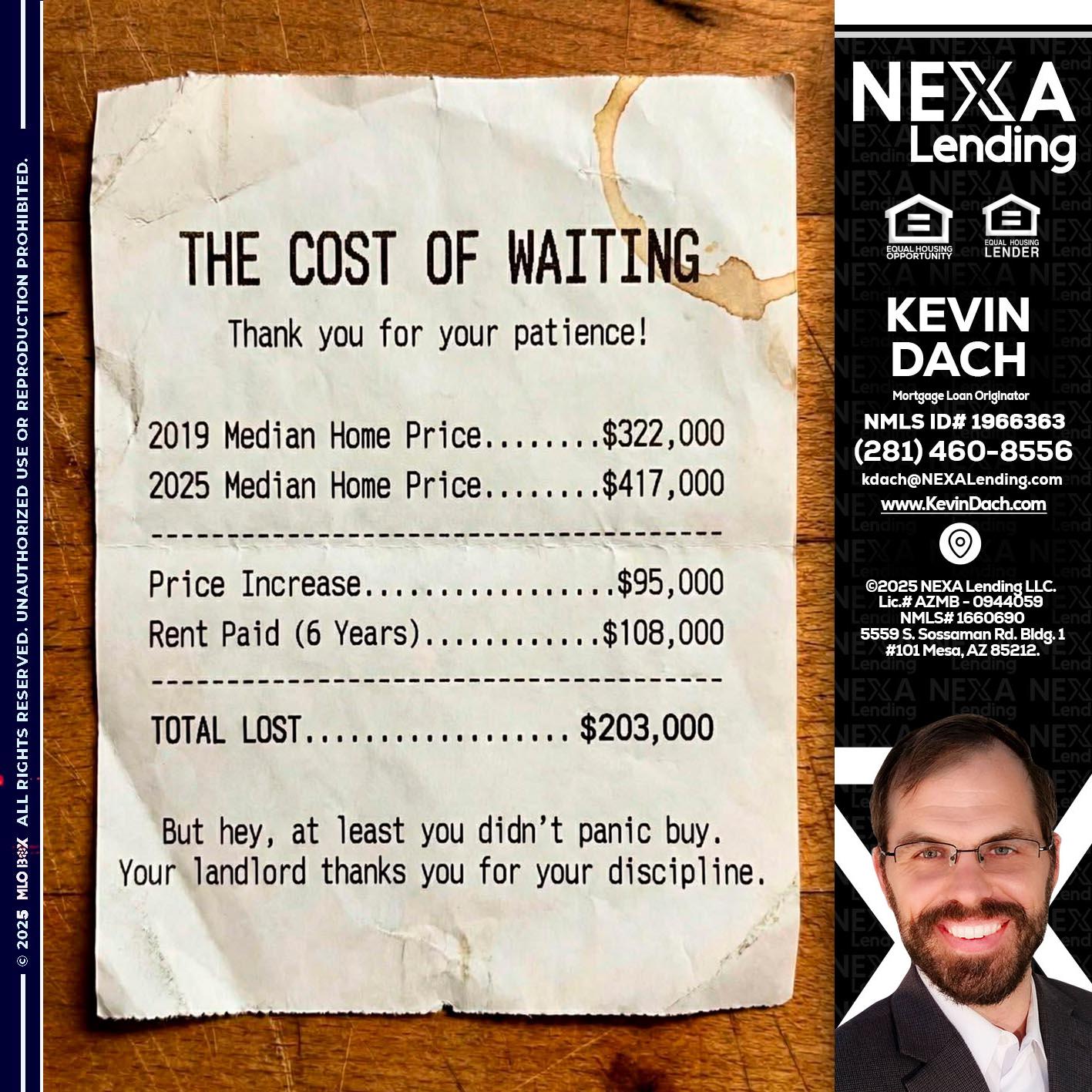 THE COST OF WAITING - Kevin Dach -Loan Officer