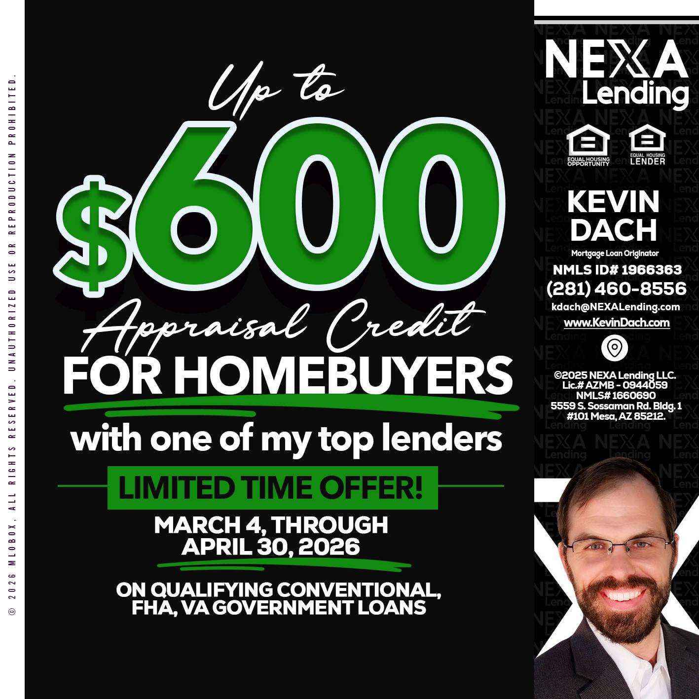 up to $600 - Kevin Dach -Loan Officer