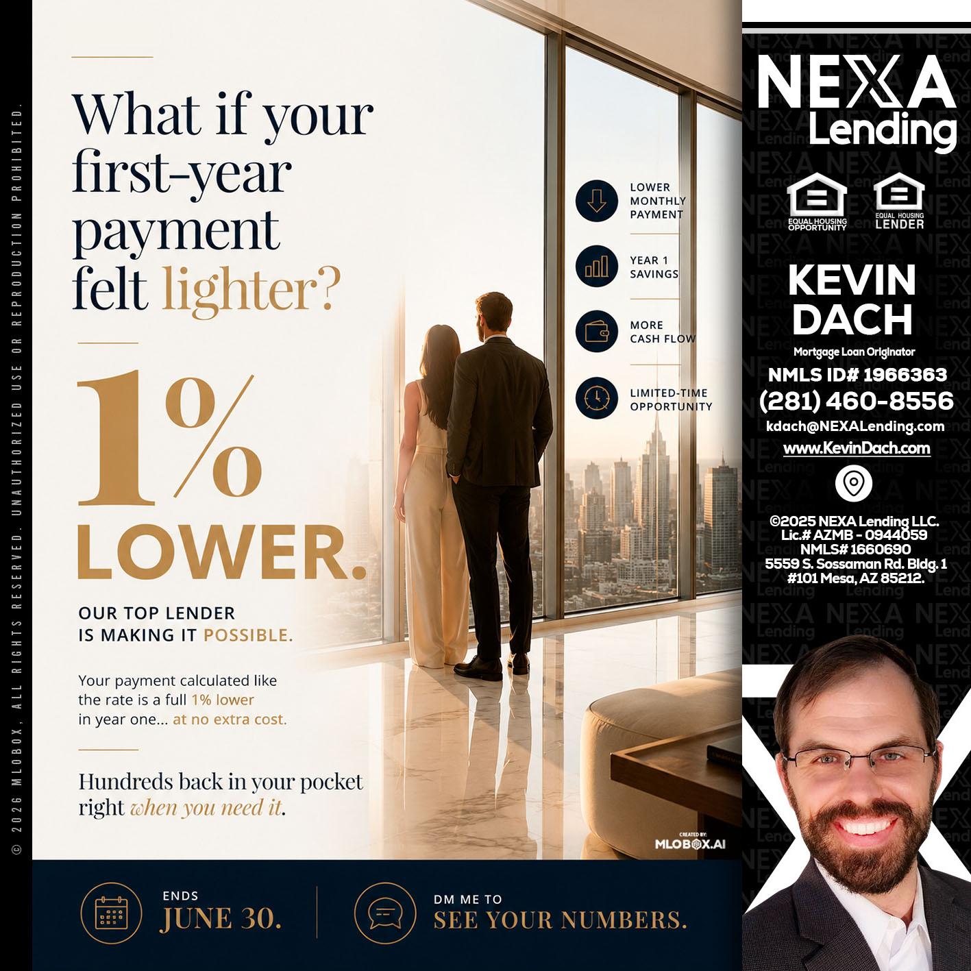 1% lower - Kevin Dach -Loan Officer