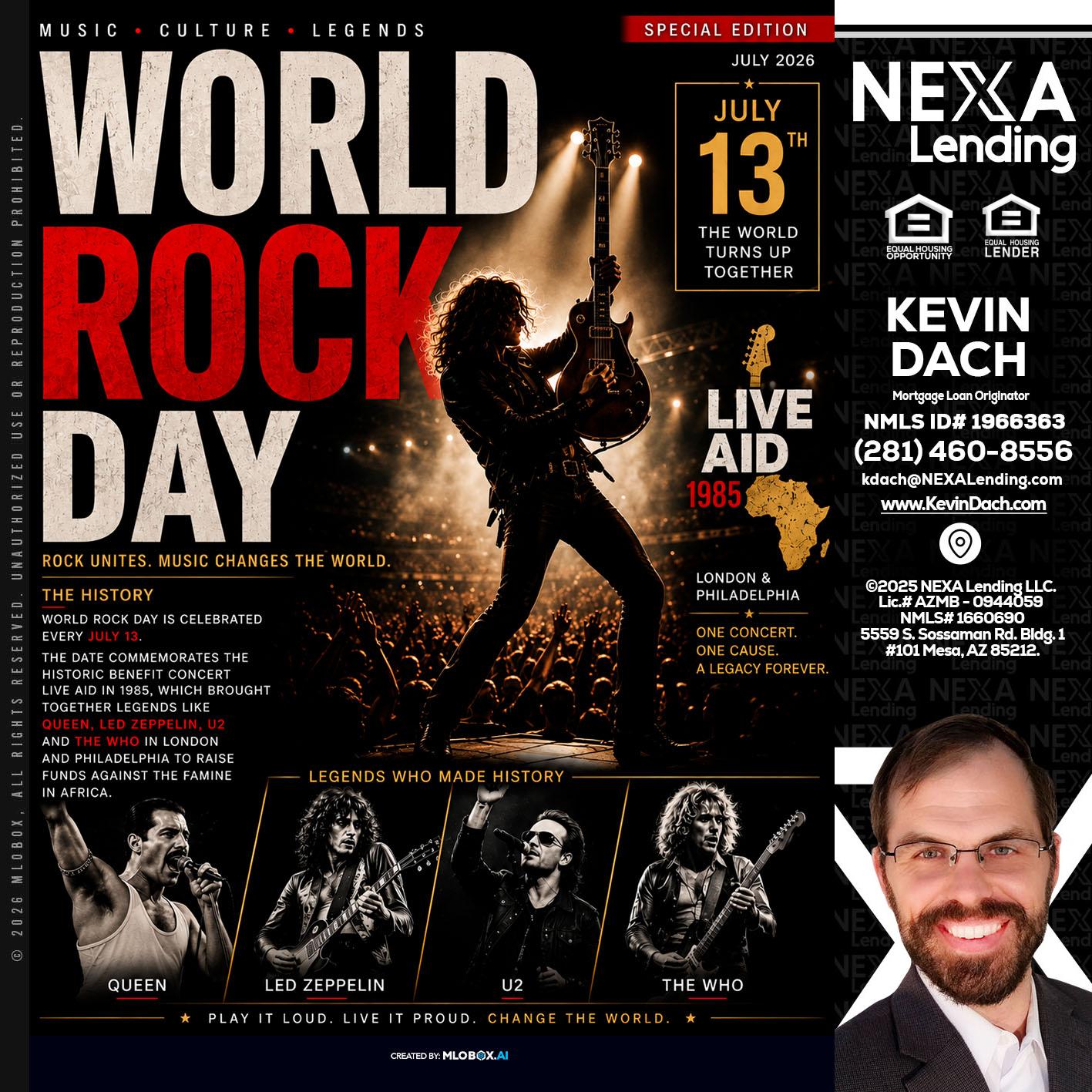 WORLD ROCK MUSIC DAY - Kevin Dach -Loan Officer